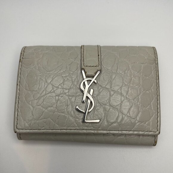 Yves Saint Laurent Leather Key Case w/ Silver tone Hardware-Off-White -Preowned - Picture 1 of 9